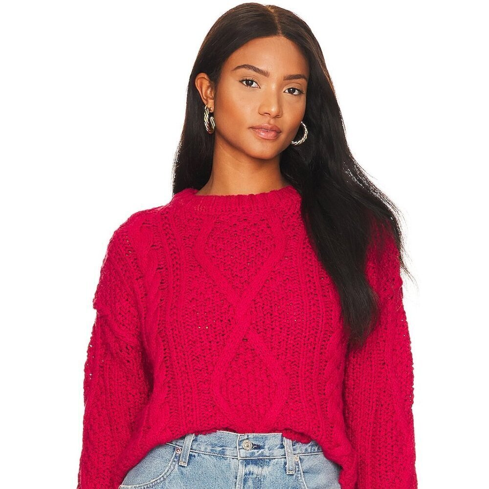 Free People Cutting Edge Red Cable Knit Sweater 100% Cotton size small preppy